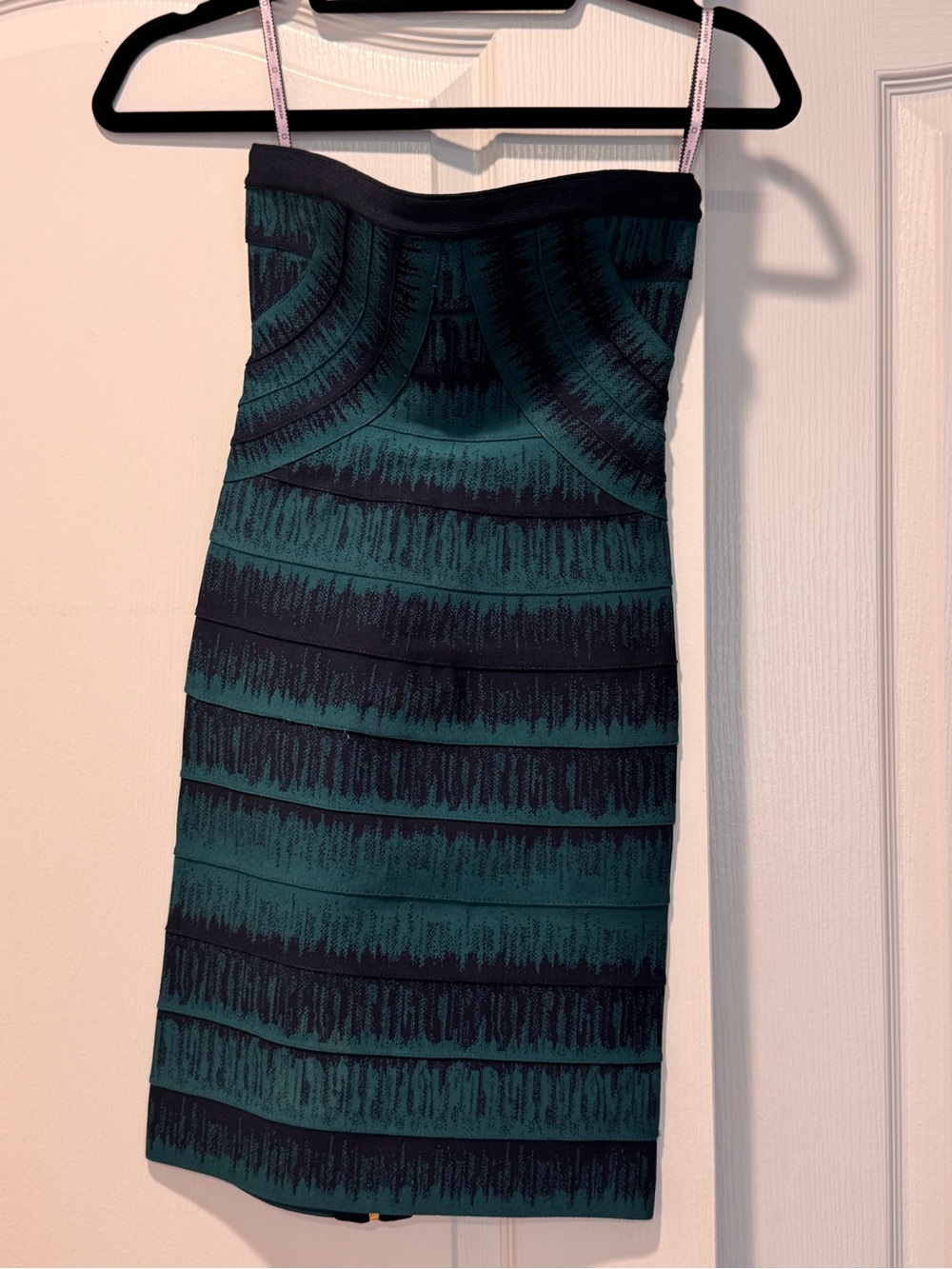 Herve Leger Strapless Green and Black Bandage Dress